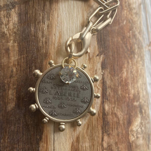 Matte Gold French Bee Coin Medallion Boutique Jewelry