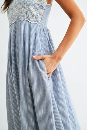 Pinstripe Embroidered Midi Dress  Miss Scarlett Boutique