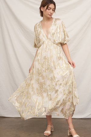 V-Neck Kimono Sleeve Maxi Dress L