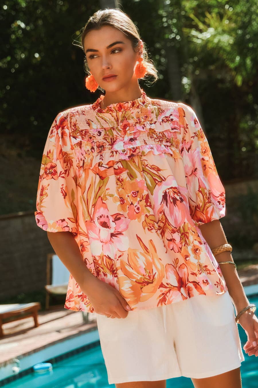 Floral Bubble Sleeve Blouse