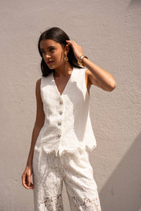 Elodie Lace Top - white & Black