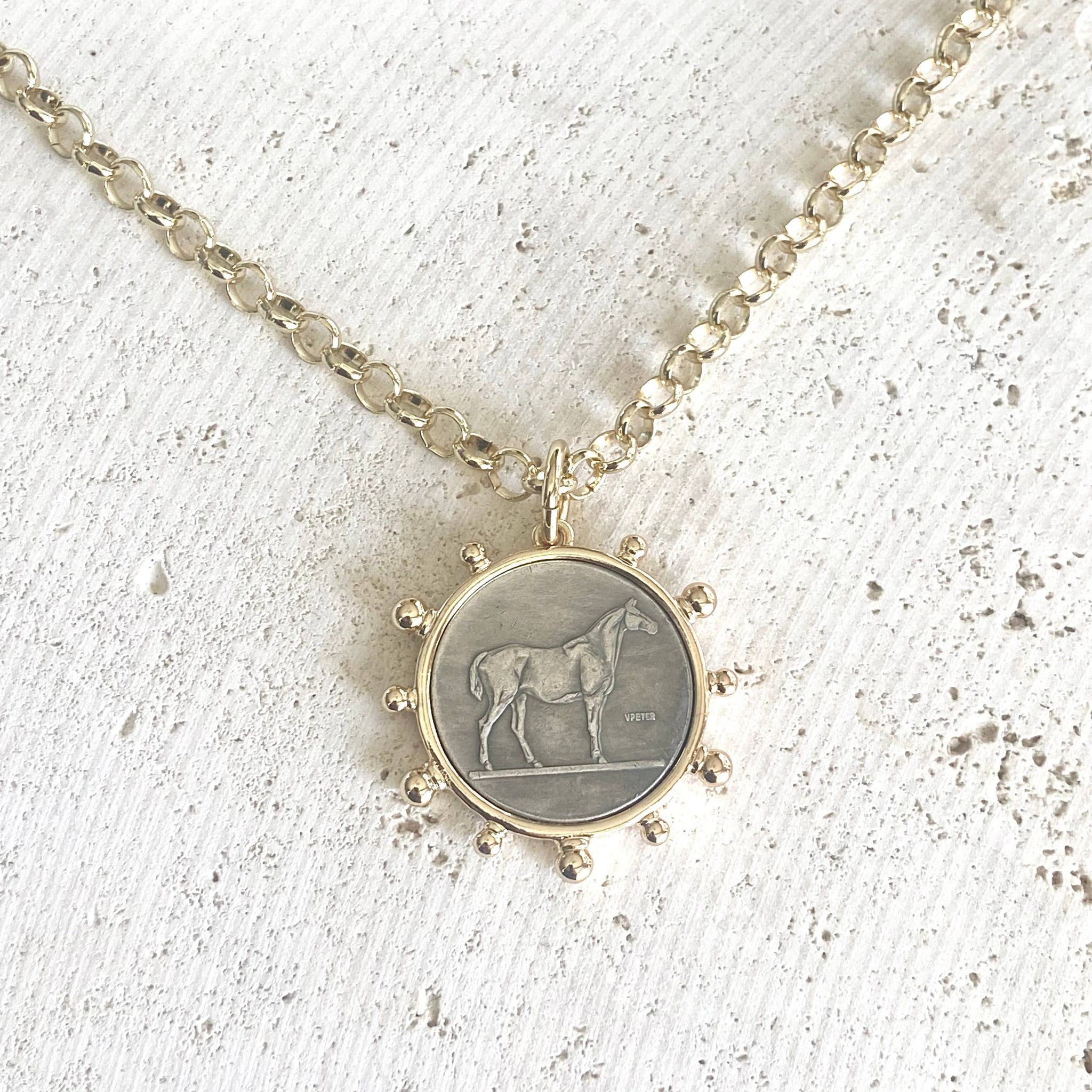 Gold Horse Coin Chain Necklace