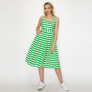 Lucky Green Stripe Classic Midi Dress