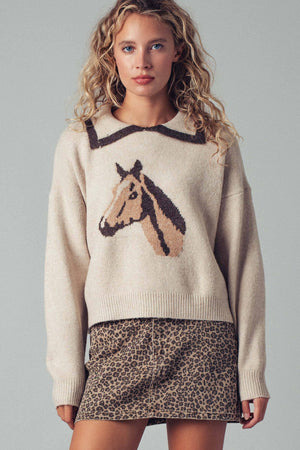 Horse Motif Knit Sweater