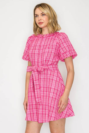 Pretty Pink Checker Boucle Mini Dress