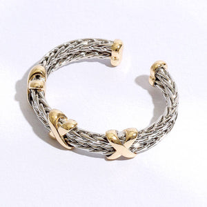 Braided Two Row Two Toned Bangle Bracelet