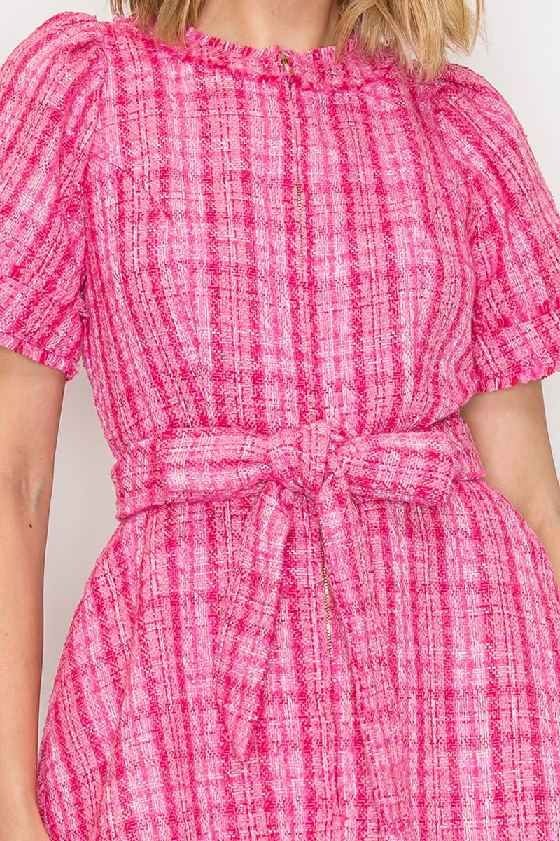 Pretty Pink Checker Boucle Mini Dress