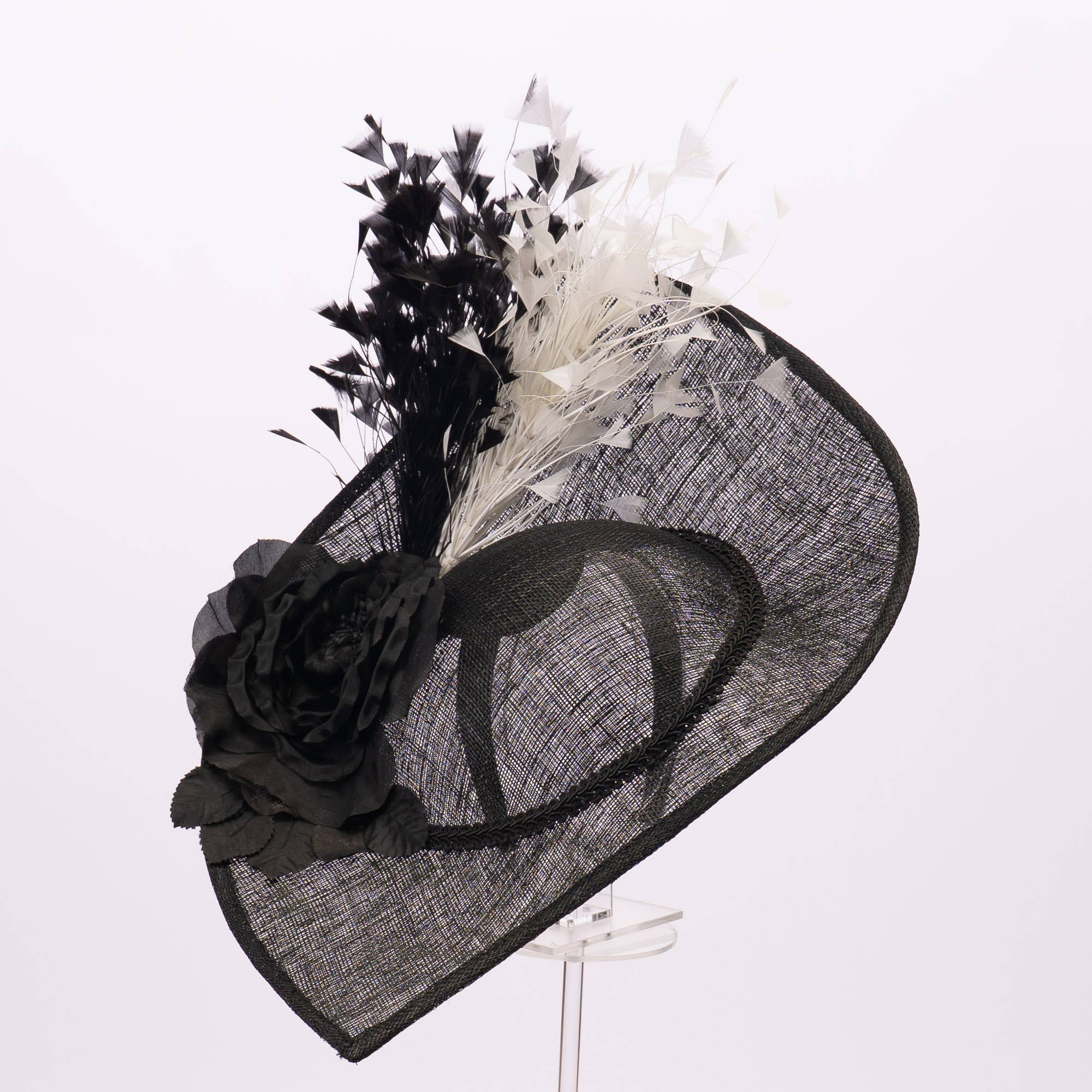 Sinamay Base With Flowers Feathers On The Brim - Red