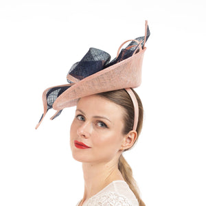 Two Tone Bow On Top Of Sinamay Saucer Fascinator