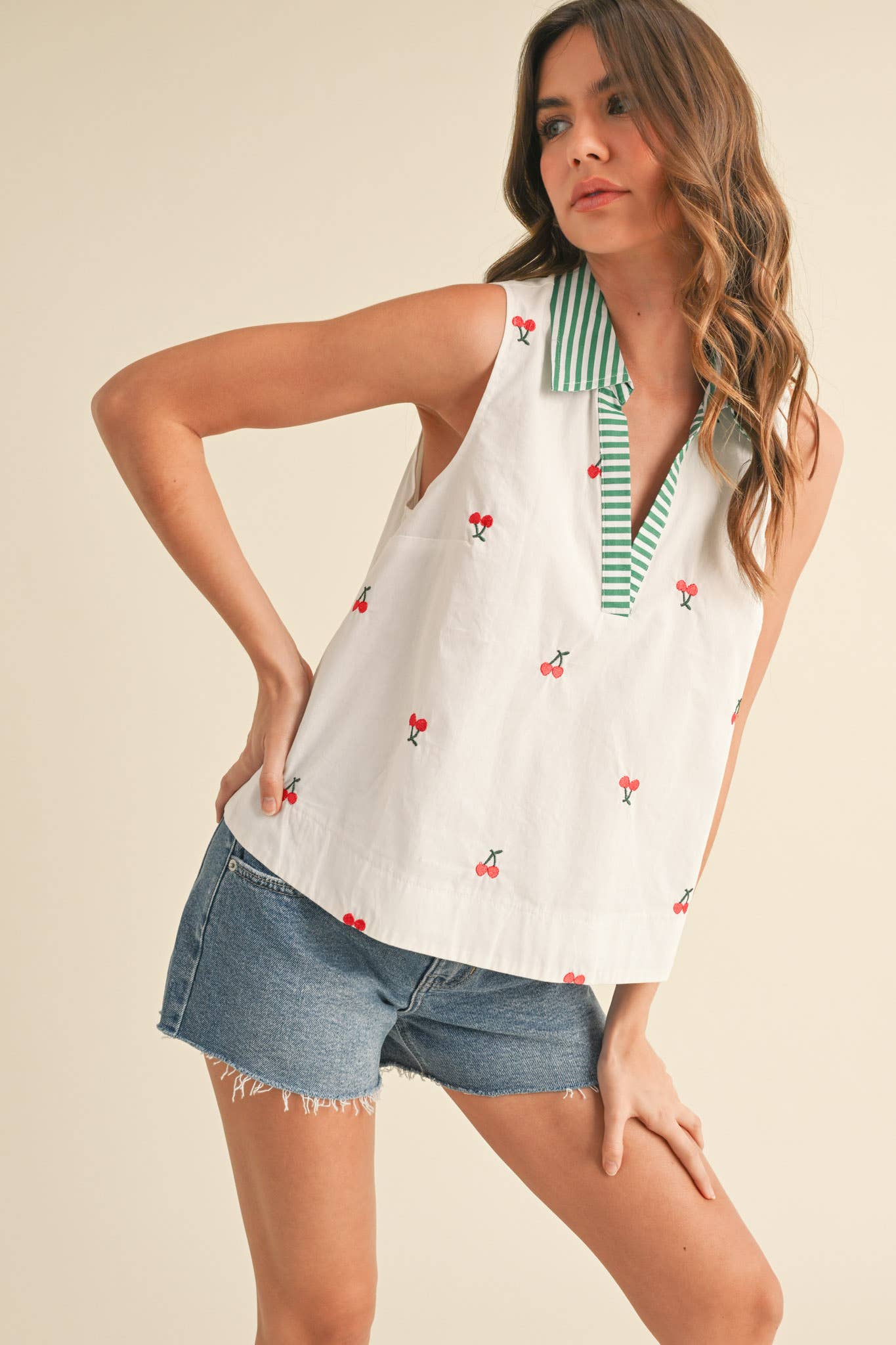 Cherry Embroidered Tank