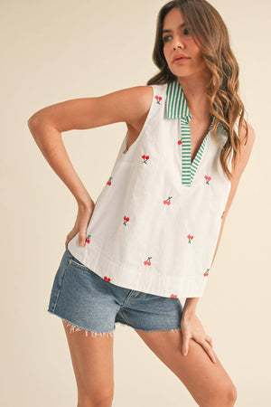Cherry Embroidered Tank