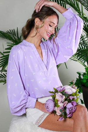 Horse Print Balloon Sleeve Blouse