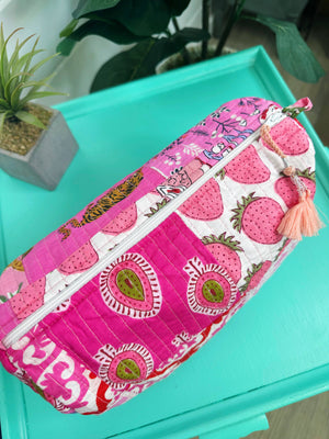 Pink Patchwork Quilted Cosmetic Bag