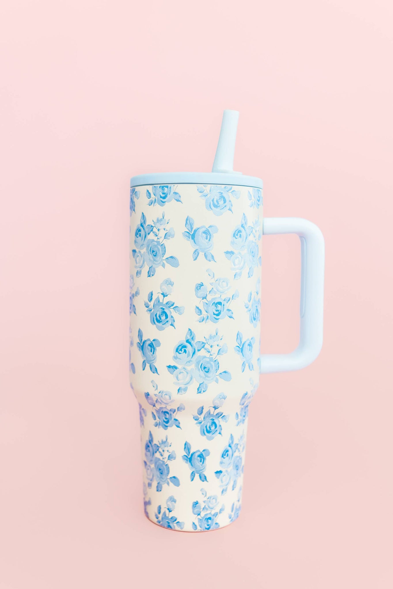 Blue Floral 40oz Tumbler with Spill Proof Lid and Flip Straw