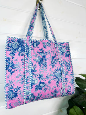 Cottage Floral Quilted Tote Bag