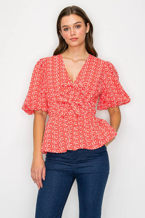 Coral Cotton Embroidery Top