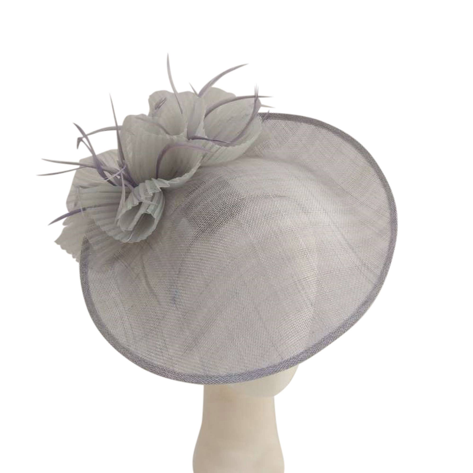 Large Sinamay Fascinator With Pleated Bow- white, red