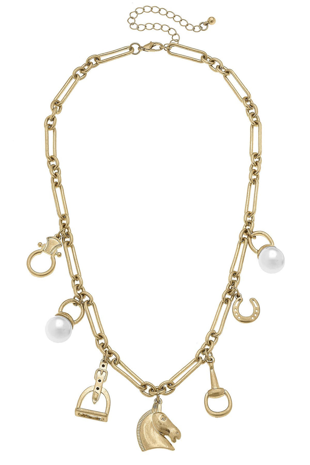 Juniper Equestrian Charm Necklace in Shiny Gold