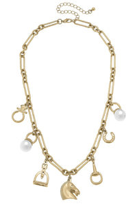 Juniper Equestrian Charm Necklace in Shiny Gold