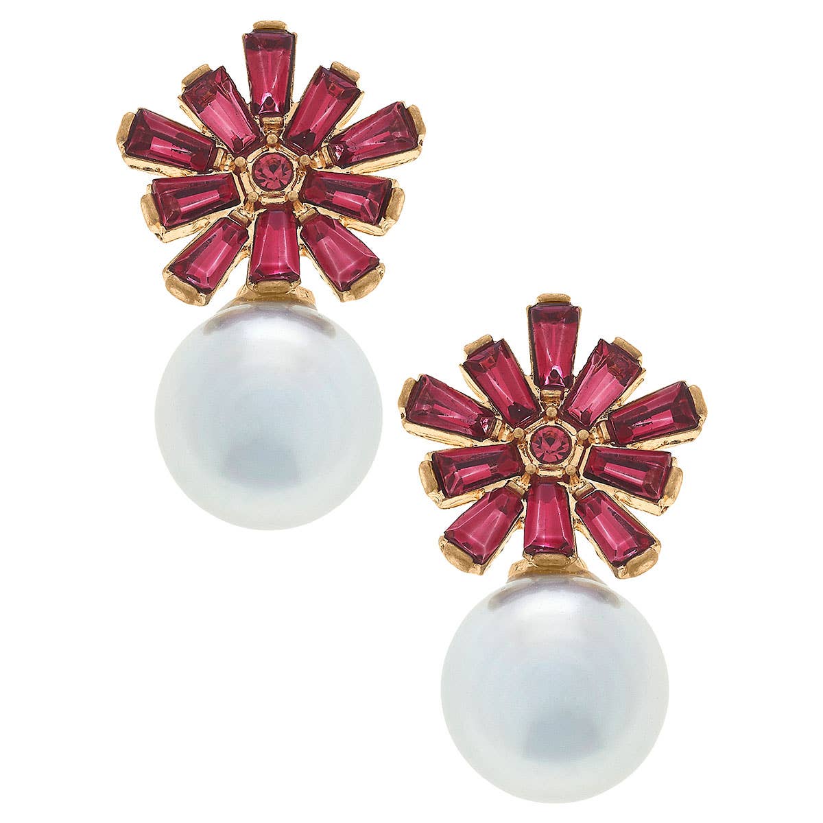 Evelyn Rhinestone & Pearl Drop Earrings: Clear