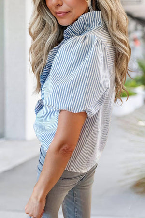 Striped Ruffle Sleeve Shift Blouse