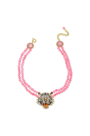 Eye Candy Los Angeles - Tiger Rose Quartz Beaded Statement Drop Necklace