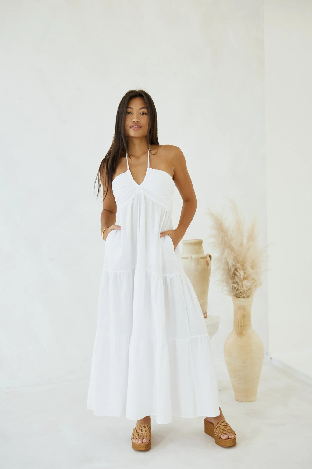 strapless dress for wedding Sheath/Column Strapless Side Slit Boho Wedding Dress Beach Bridal Gown QW2341 US16 / Ivory main image 0