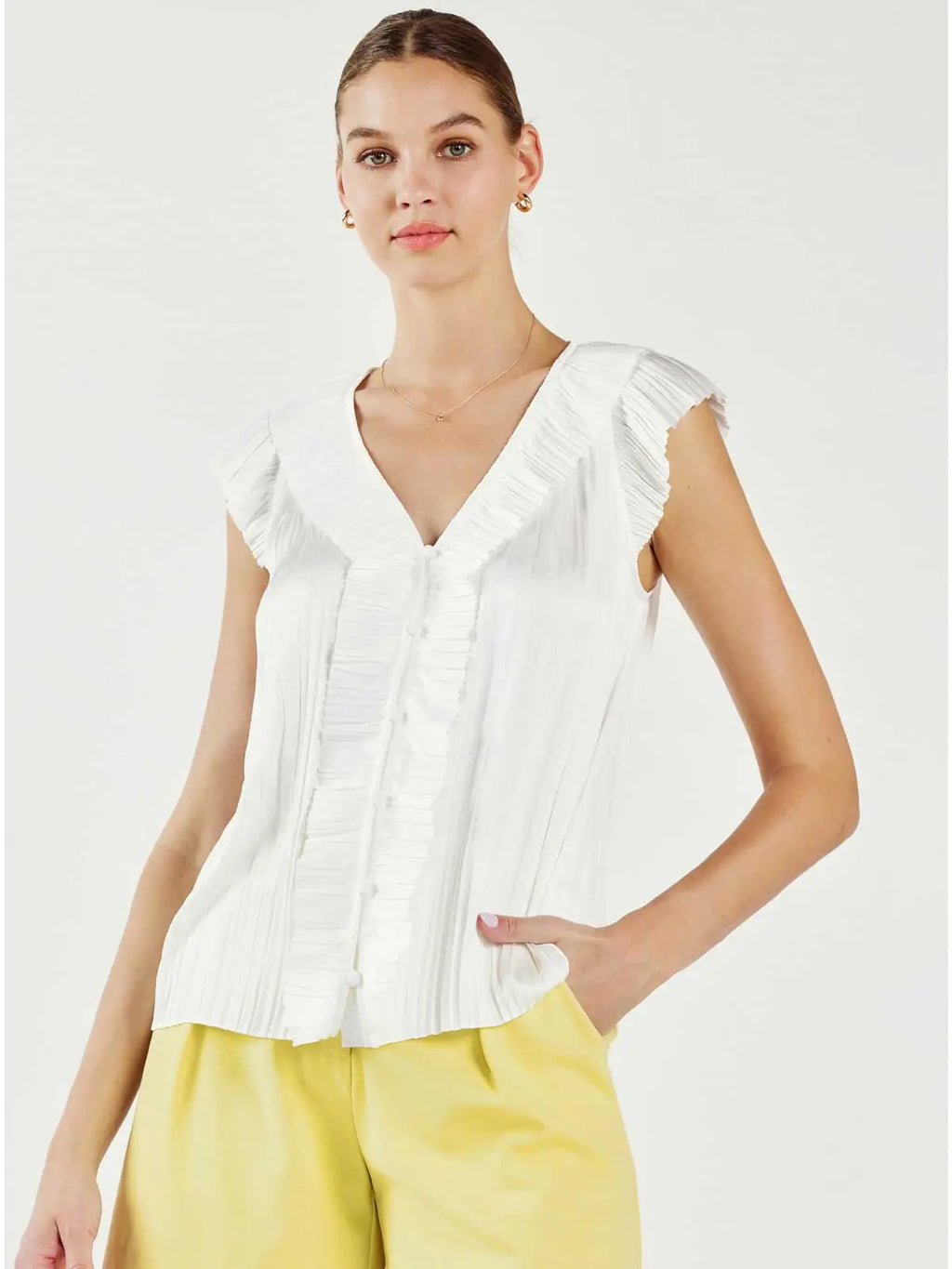 Button Front Pleated Blouse