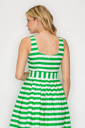 Lucky Green Stripe Classic Midi Dress