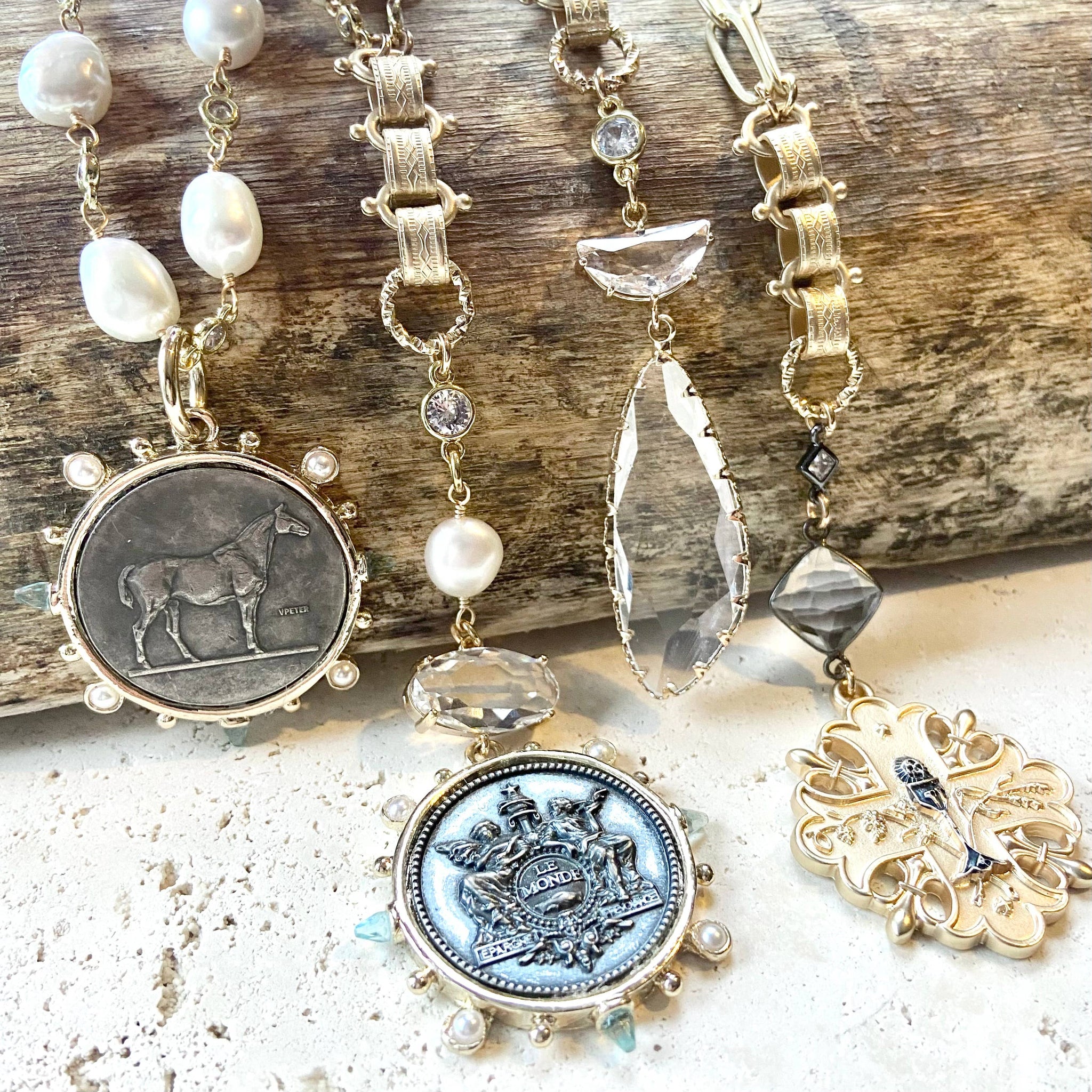 French Coin Medallion Equestrian Necklace