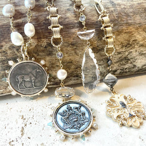 French Coin Medallion Equestrian Necklace