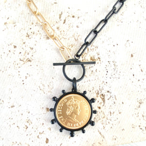 Mixed Metal Equestrian Coin Necklace