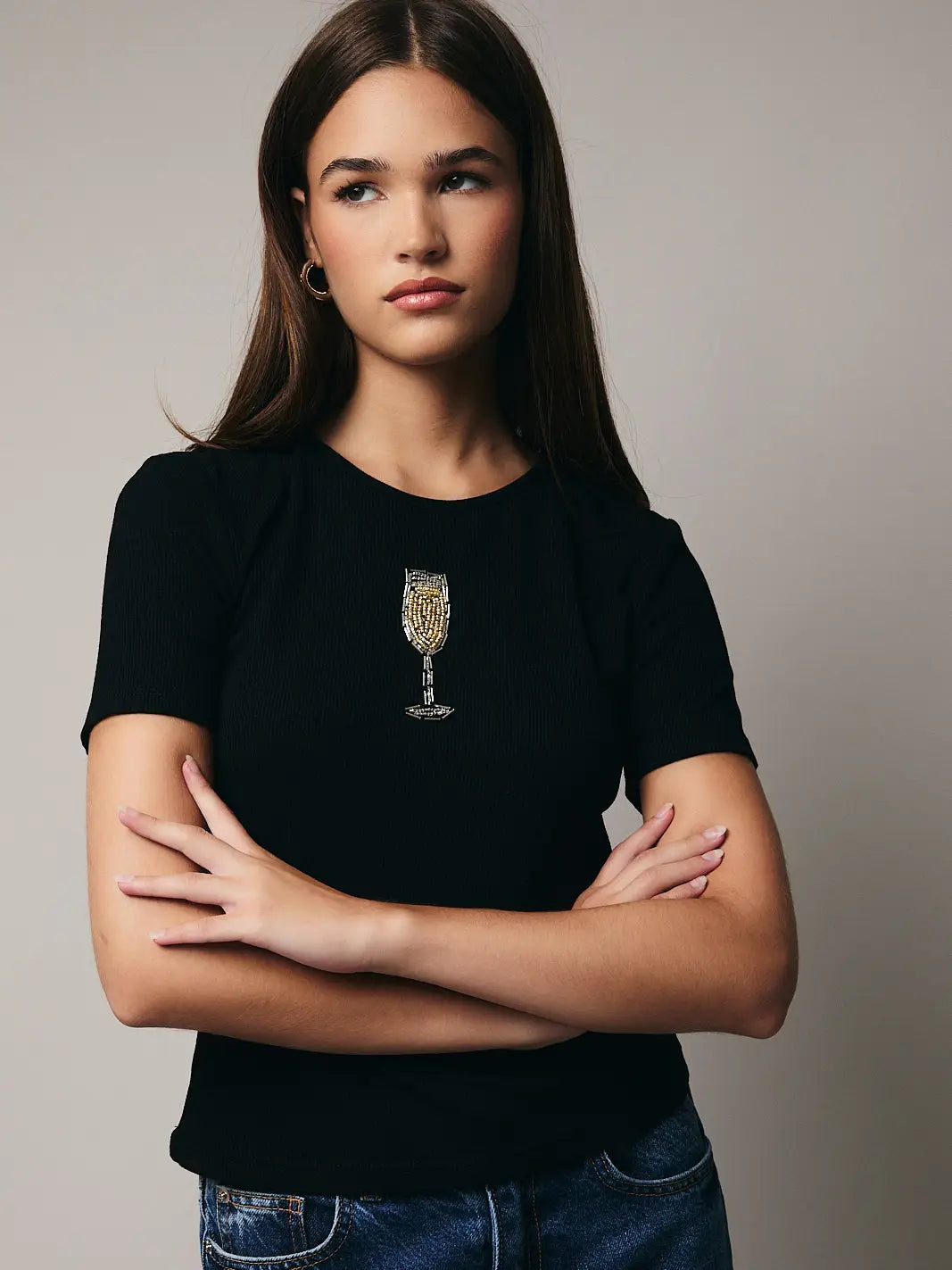 Champagne Beaded Rib Top