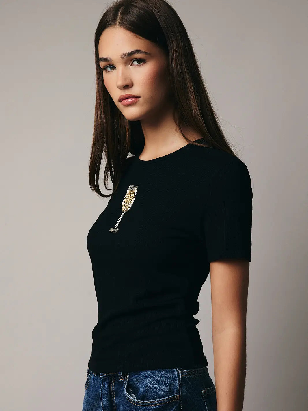 Champagne Beaded Rib Top