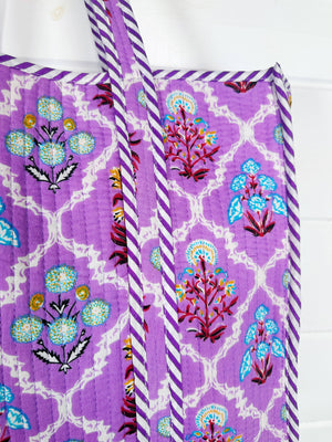 Purple Wildflowers Quilted Tote Bag