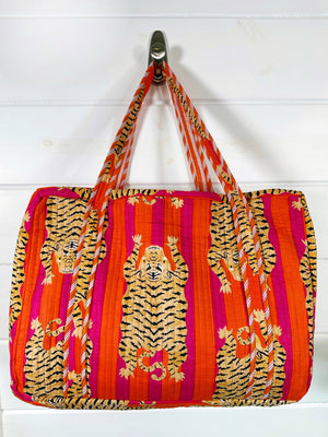 Orange and Pink Quilted Tiger Duffle Bag