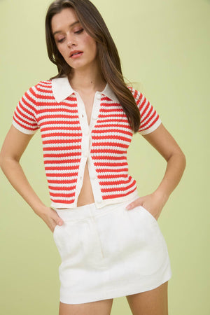 Striped Cropped Knit Cardigan Top