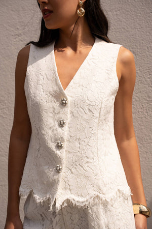 Elodie Lace Top - white & Black