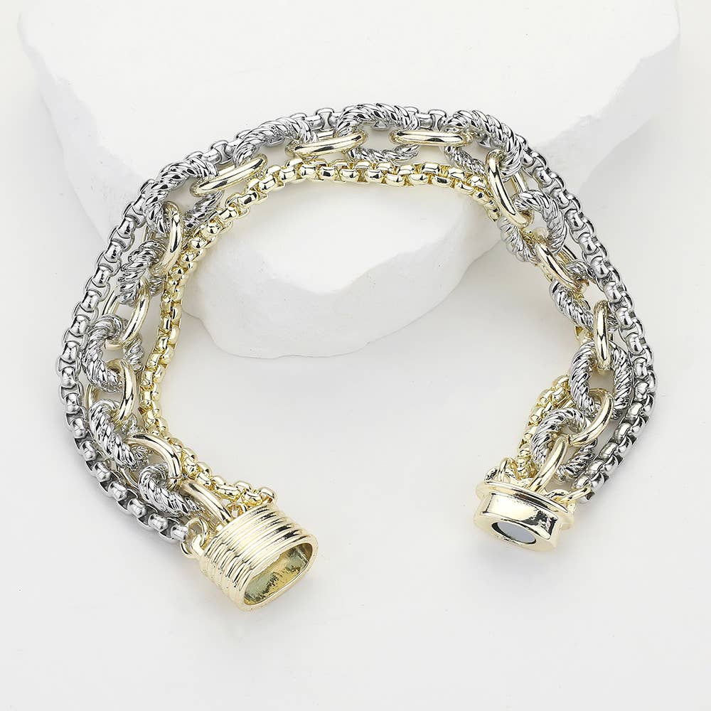 14K Gold Plated Two Tone Chunky Chain Magnetic Bracelet