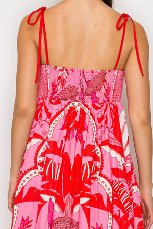 Red & Pink Wild Jungle Print Maxi Dress