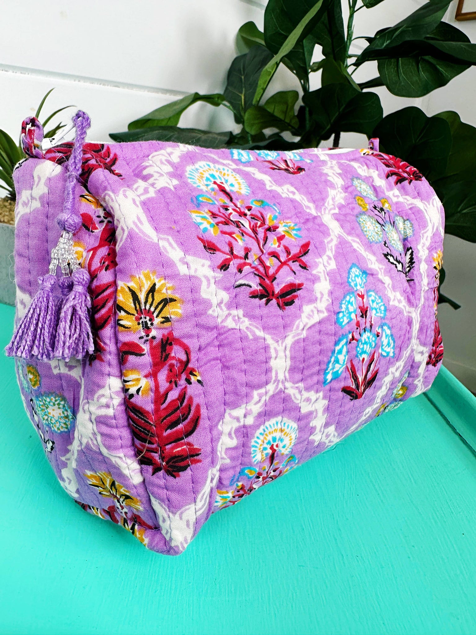 Purple Wildflower Quilted Cosmetic Bag
