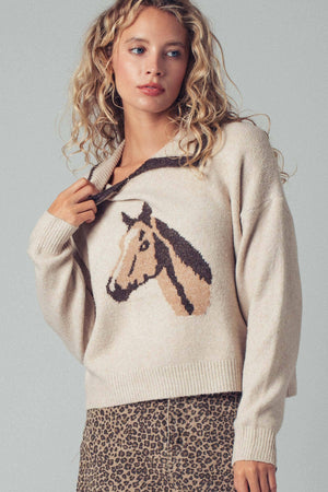Horse Motif Knit Sweater