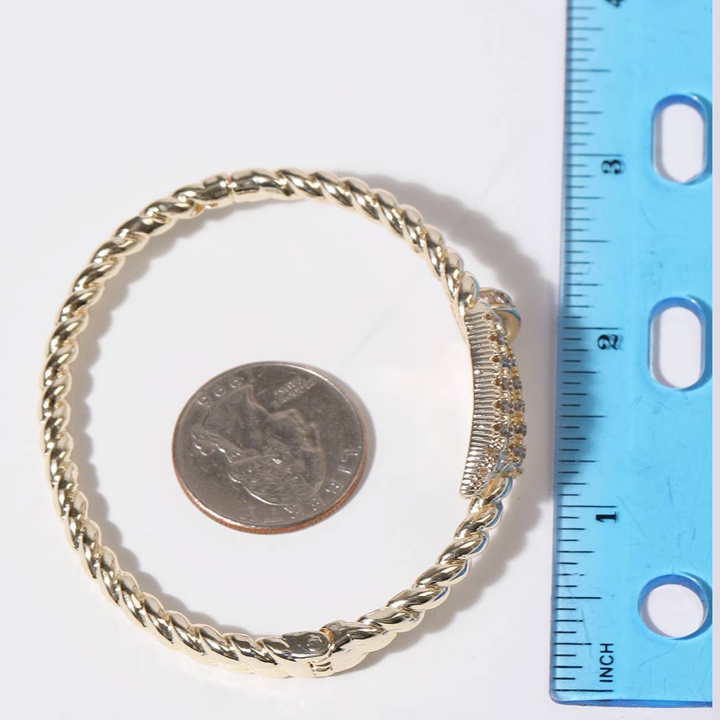 CZ Pave Edge Twisted Gold Plated Bangle Bracelet