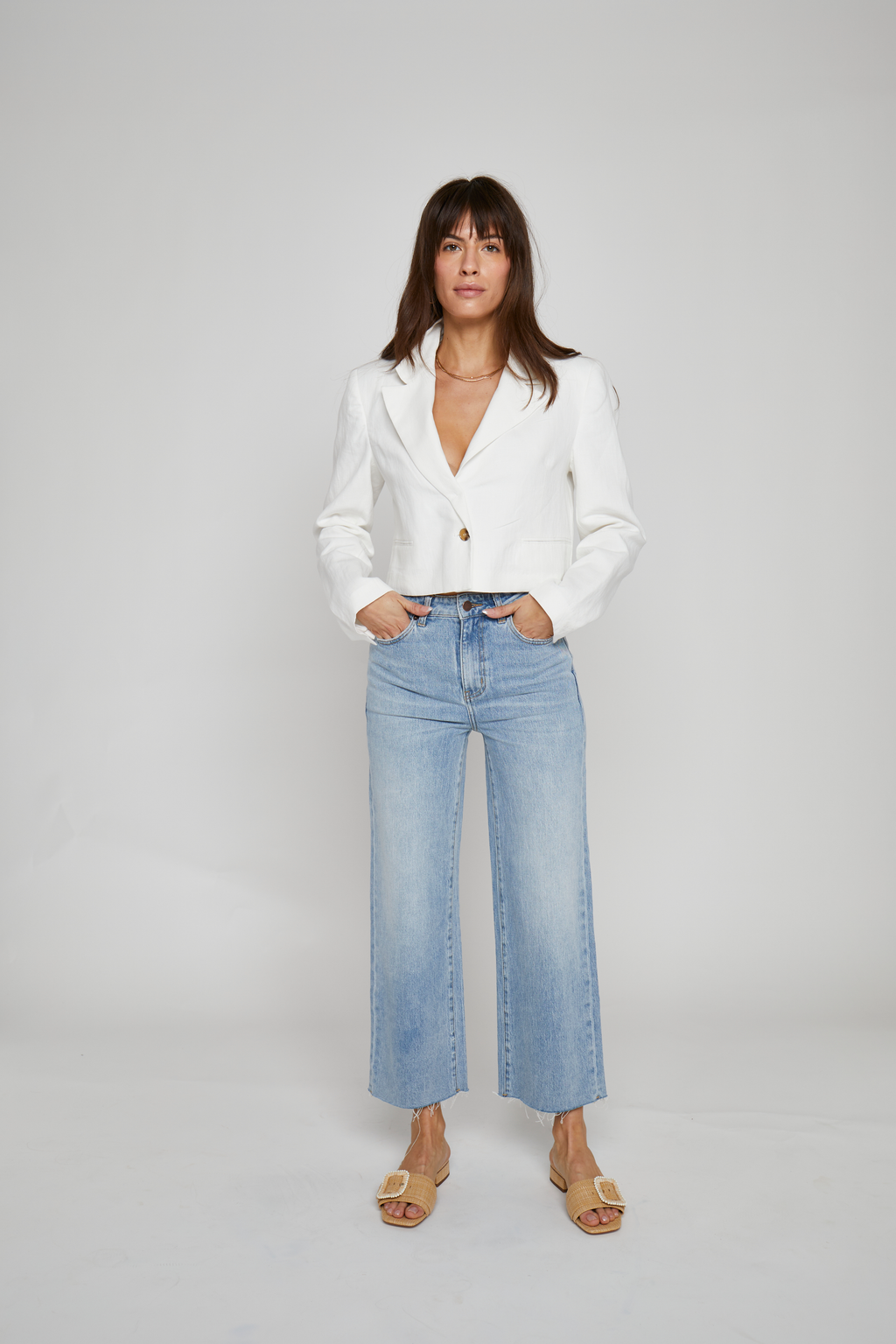Aberdeen Ankle Crop High Rise Jean- Light Indigo Worn