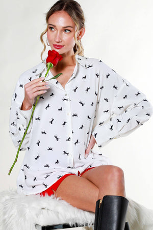 Collared Horse Print Blouse