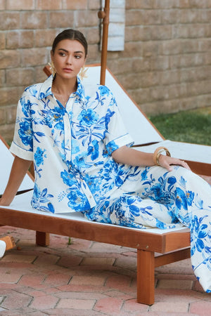 Floral Crushed Satin Button Up