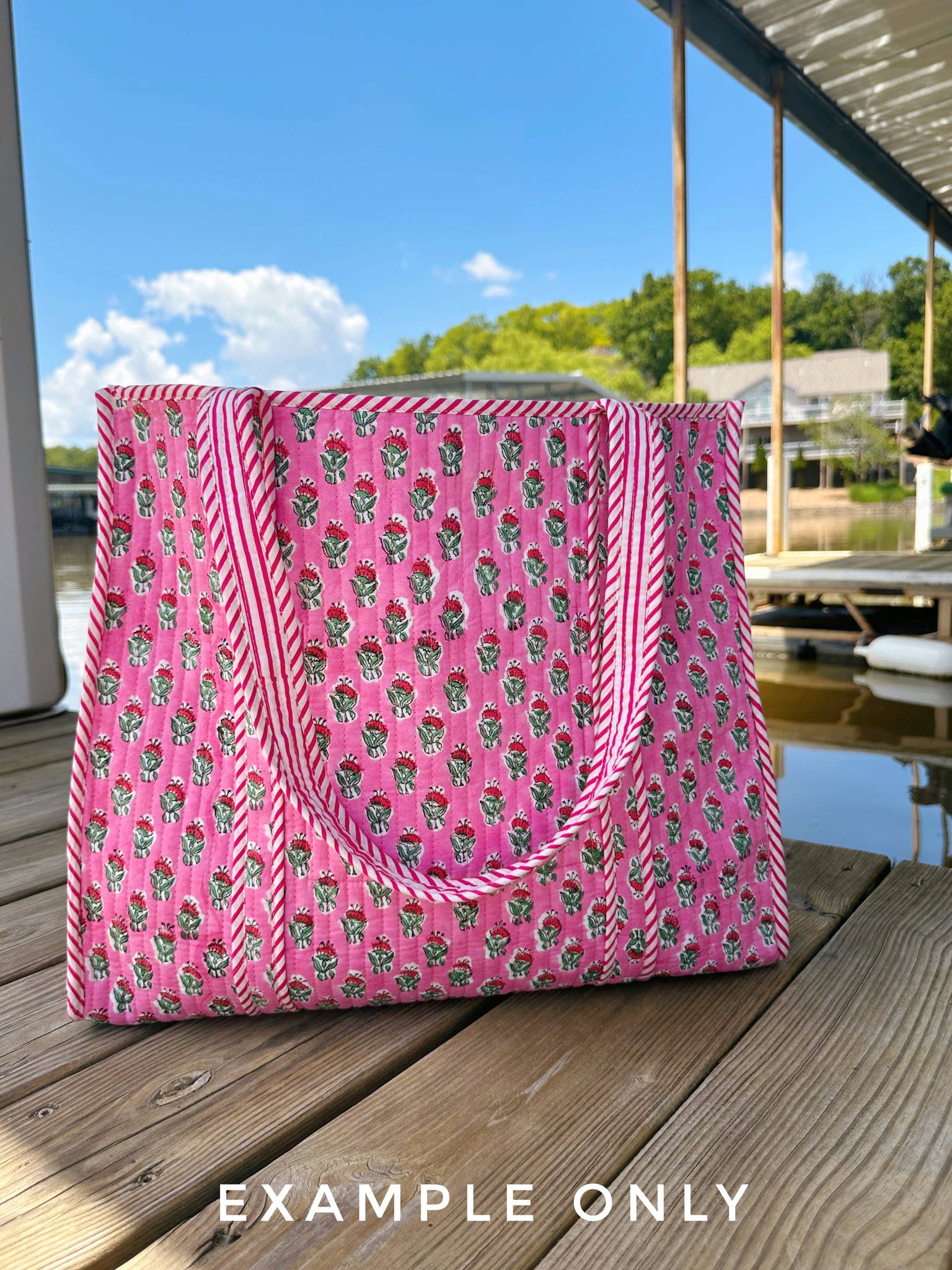 Pink Striped Tiger Quilted Tote Bag