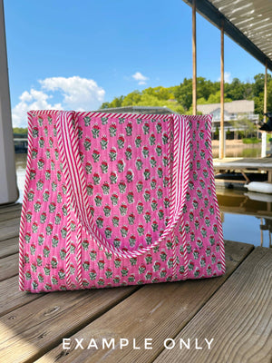 Pink Striped Tiger Quilted Tote Bag