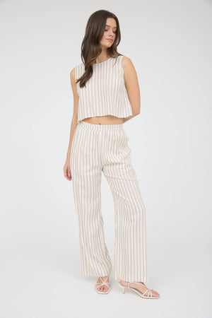 Stipe Linen Wide Leg Pants