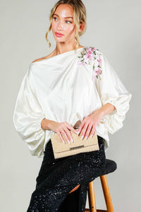 Floral Embroidered Satin Blouse